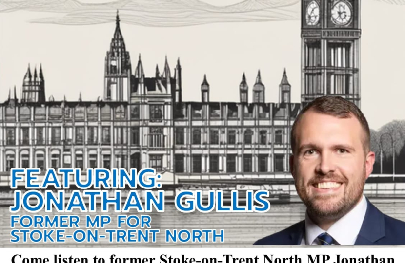 Event invite with background of Parliament and headshot of Jonathan Gullis