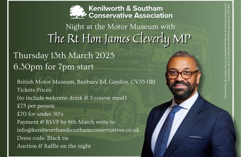 Event invitation featuring James Cleverley MP