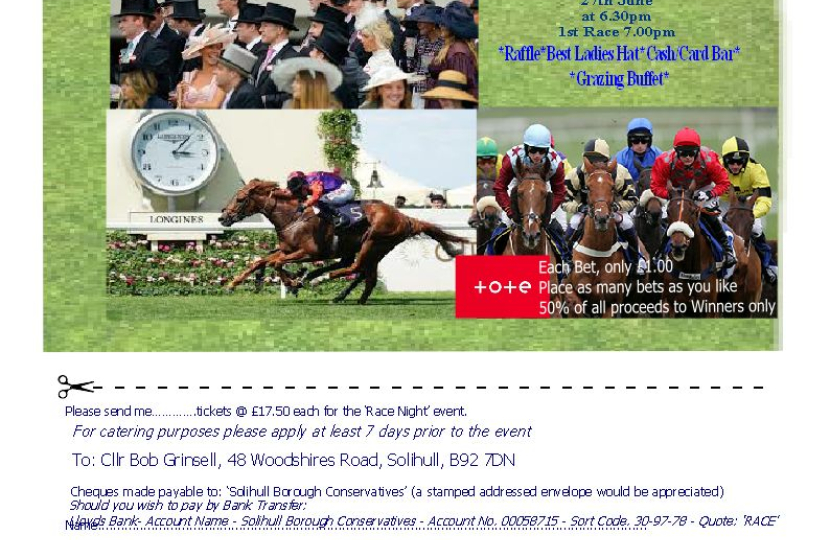 Invitation and booking form showing photos from race days.