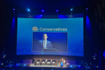 The Conservative Party leadership hustings in a large auditorium in Birmingham.